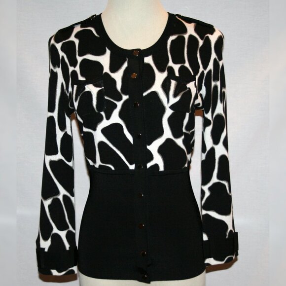 ETCETERA Black & White Nylon Knit Snap Front Sweater Small - Picture 1 of 13